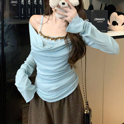 Top Sleeve Piece Off Shoulder Mock Long Two