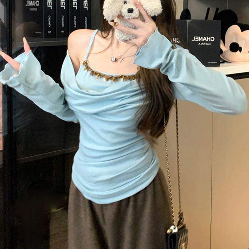 Top Sleeve Piece Off Shoulder Mock Long Two