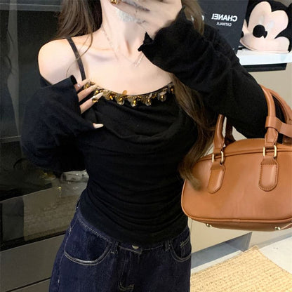 Top Sleeve Piece Off Shoulder Mock Long Two