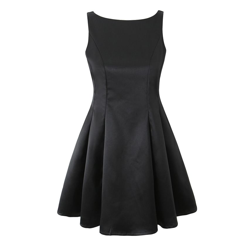 Sleeveless Plain Open Back Mini A-Line Cocktail Dress