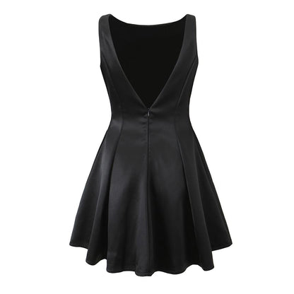 Sleeveless Plain Open Back Mini A-Line Cocktail Dress
