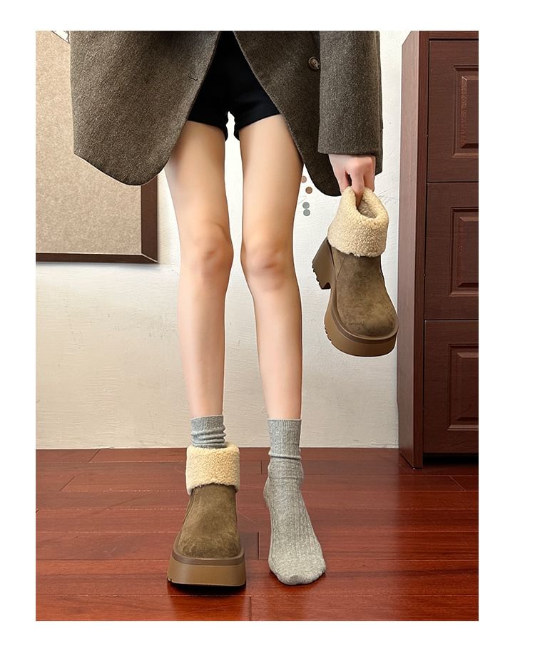 Platform Plain Fleece Lined Ankle Boots