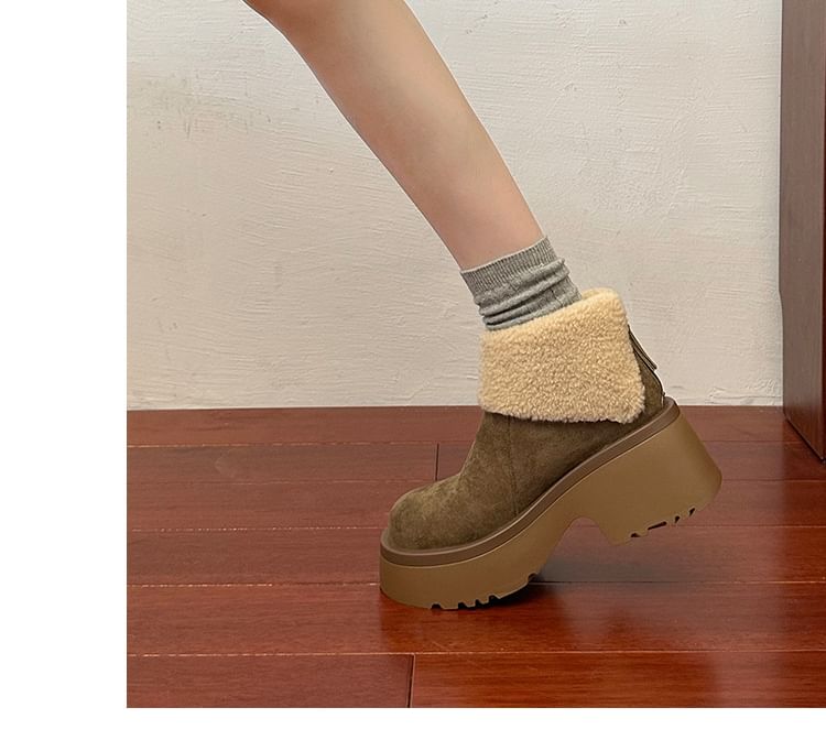 Platform Plain Fleece Lined Ankle Boots