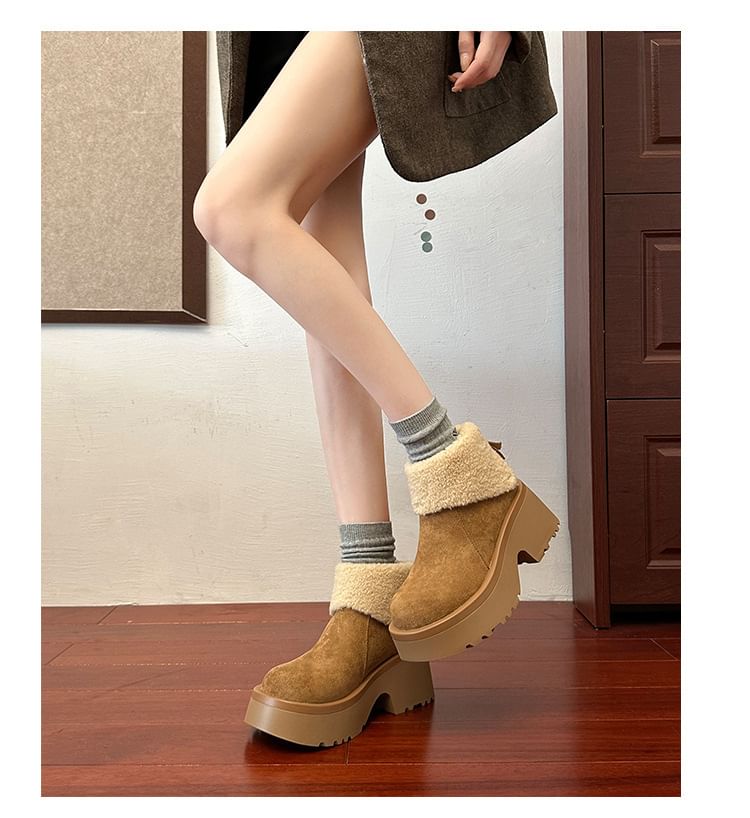 Platform Plain Fleece Lined Ankle Boots