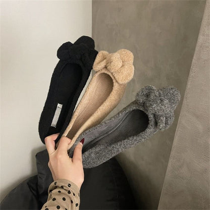 Square Toe Bow Wool Flats