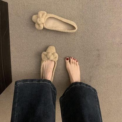 Square Toe Bow Wool Flats