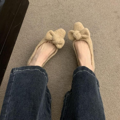 Square Toe Bow Wool Flats