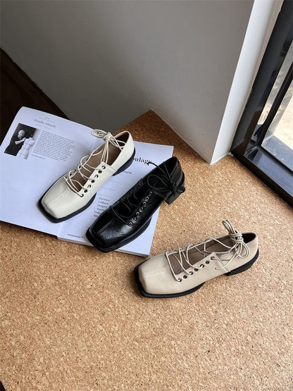 Toe Lace-Up Flats Square
