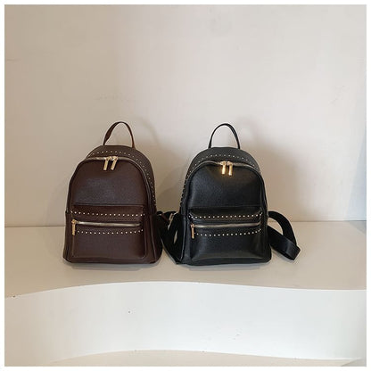 Plain Studded Faux Leather Backpack