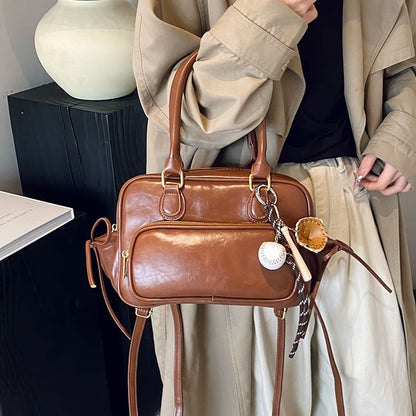 Plain Bow Accent Faux Leather Backpack / Bag Charm / Set