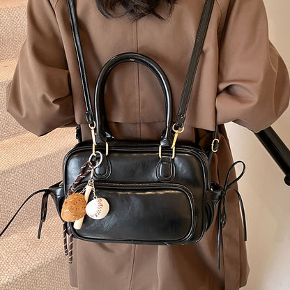 Plain Bow Accent Faux Leather Backpack / Bag Charm / Set