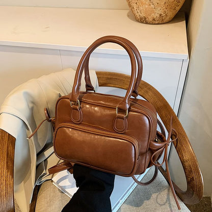 Plain Bow Accent Faux Leather Backpack / Bag Charm / Set