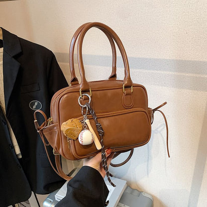 Plain Bow Accent Faux Leather Backpack / Bag Charm / Set