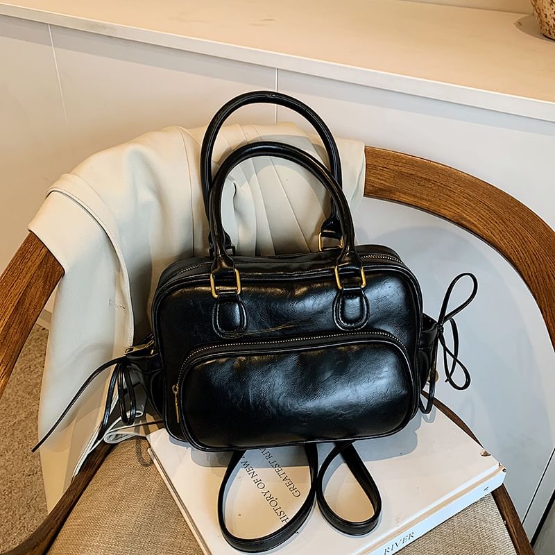 Plain Bow Accent Faux Leather Backpack / Bag Charm / Set