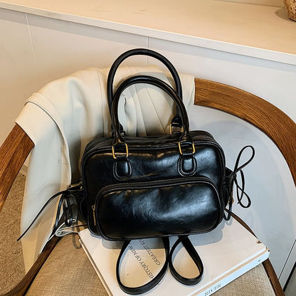 Plain Bow Accent Faux Leather Backpack / Bag Charm / Set