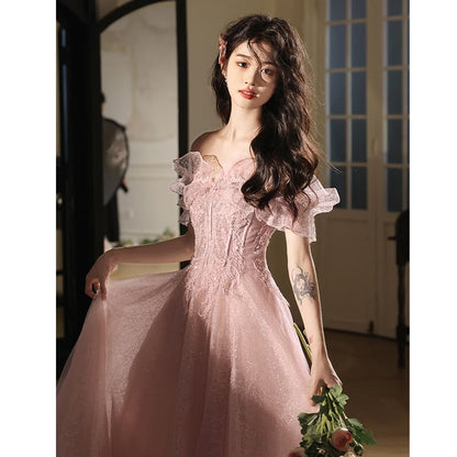 Sleeveless Off-Shoulder Sequin A-Line Evening Gown