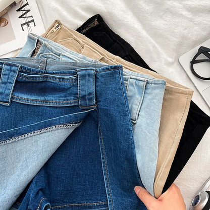 High Waist Fray Slit Mini Denim Skort
