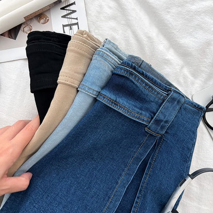 High Waist Fray Slit Mini Denim Skort
