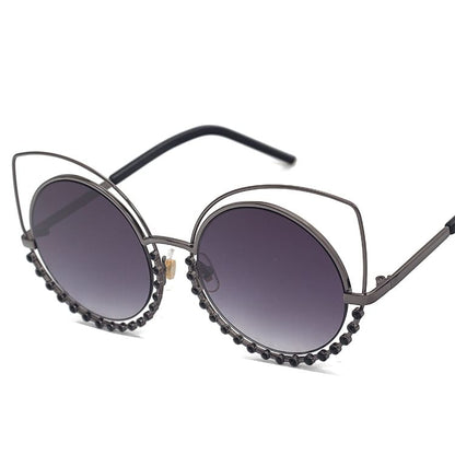 Rhinestone Cat Eye Metal Frame Sunglasses