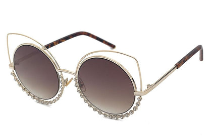 Rhinestone Cat Eye Metal Frame Sunglasses