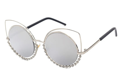 Rhinestone Cat Eye Metal Frame Sunglasses