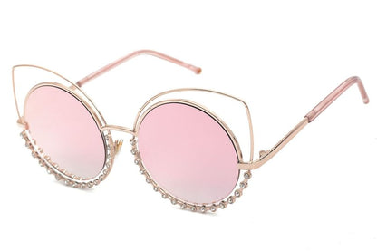 Rhinestone Cat Eye Metal Frame Sunglasses