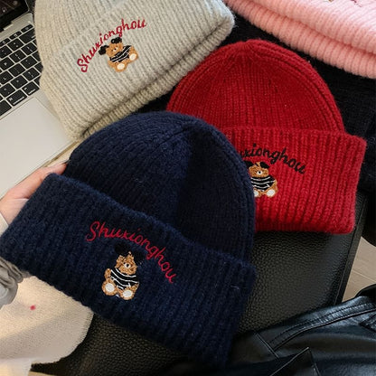 Bear Embroidery Beanie