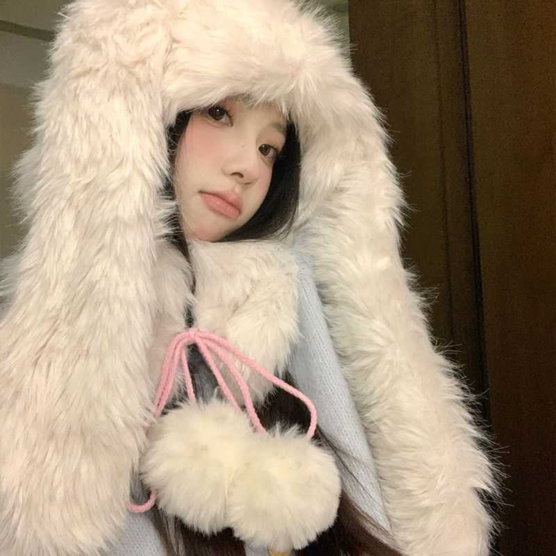 Rabbit Ear Pom Pom Trapper Hat