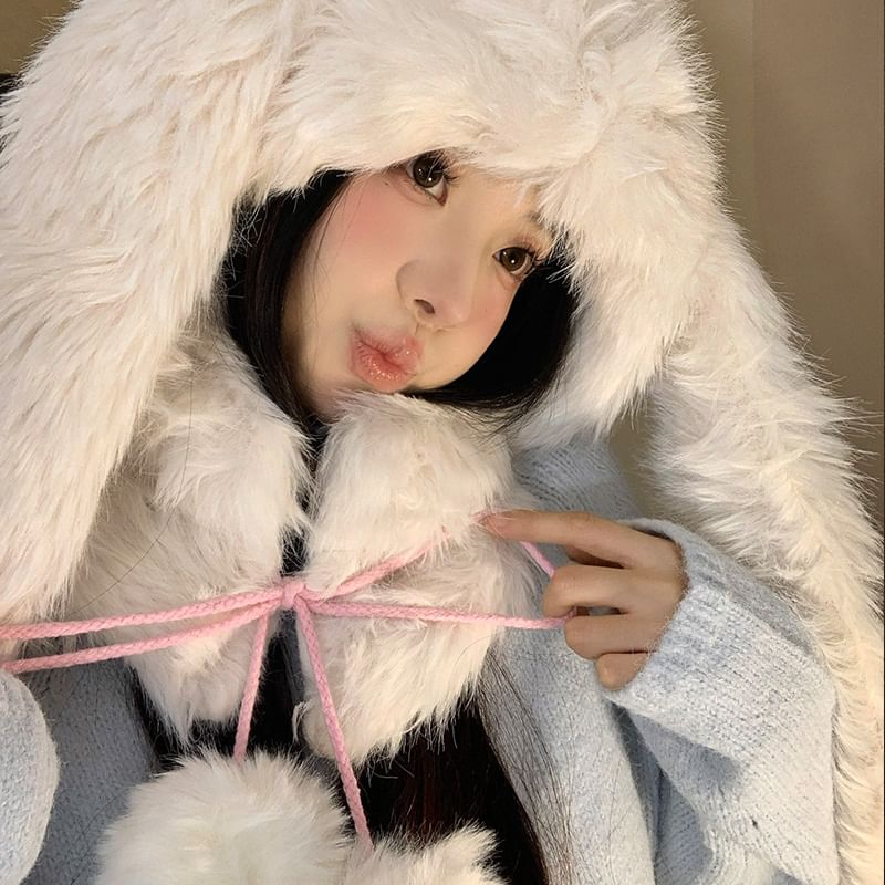 Rabbit Ear Pom Pom Trapper Hat