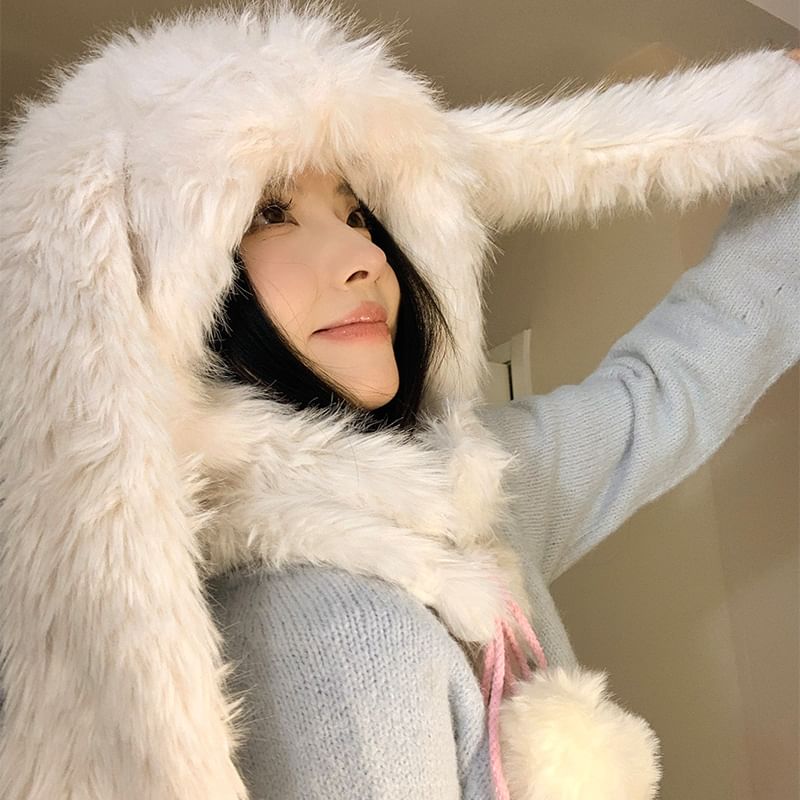 Rabbit Ear Pom Pom Trapper Hat