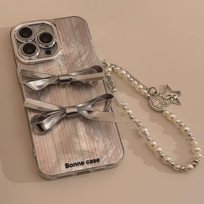 Ribbon Phone Case / Faux Pearl Strap / Set