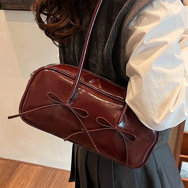 Shoulder Bow Faux Bag Leather