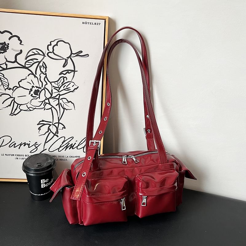 Leather Shoulder Multi-Pocket Faux Bag