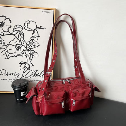 Leather Shoulder Multi-Pocket Faux Bag