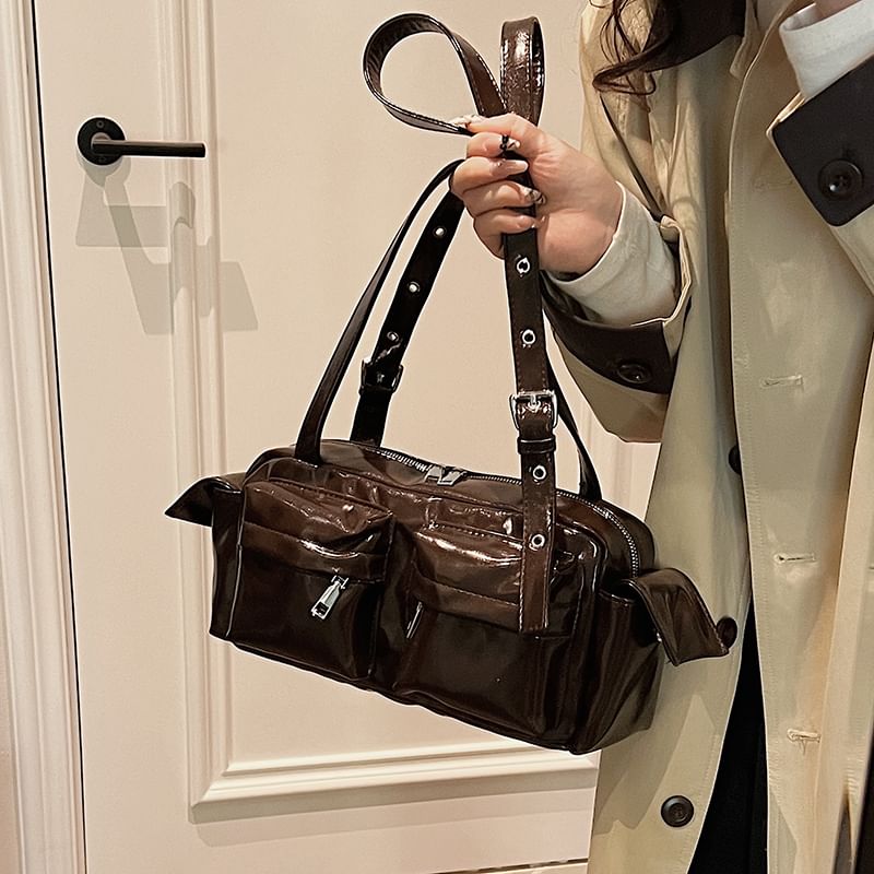 Leather Shoulder Multi-Pocket Faux Bag