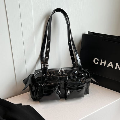 Leather Shoulder Multi-Pocket Faux Bag