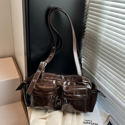 Leather Shoulder Multi-Pocket Faux Bag