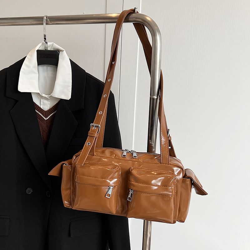 Leather Shoulder Multi-Pocket Faux Bag