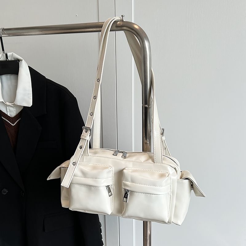 Leather Shoulder Multi-Pocket Faux Bag