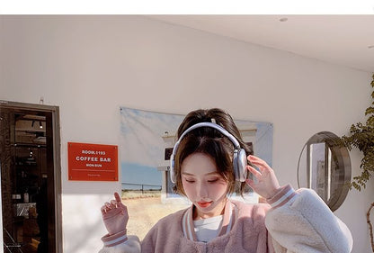 Two-Tone Fluffy Button-Up Baseball Jacket