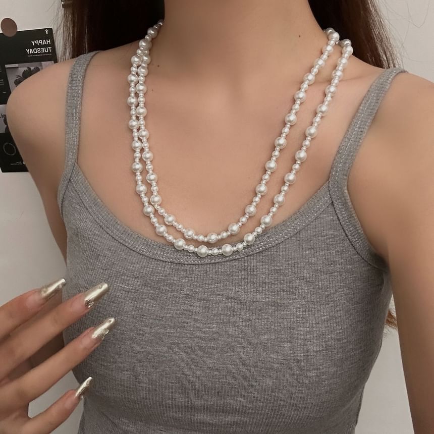 Faux Pearl Beaded Layered Necklace