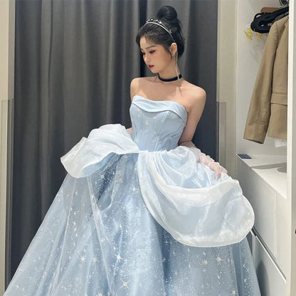 Strapless Star Print A-Line Ball Gown / Puff-Sleeve Ball Gown / Petticoat Skirt / Set