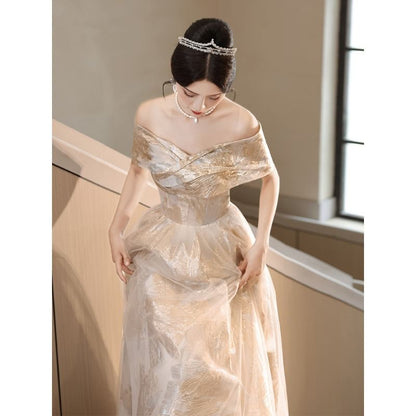 Off-Shoulder Floral A-Line Evening Gown