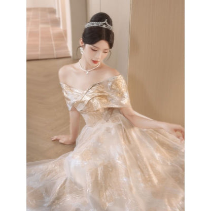 Off-Shoulder Floral A-Line Evening Gown