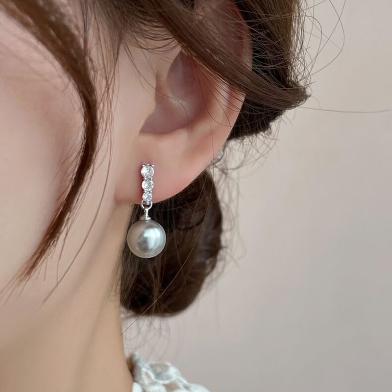 Faux Pearl Rhinestone Alloy Dangle Earring
