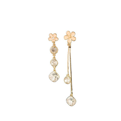 Floral Rhinestone Asymmetrical Alloy Dangle Earring
