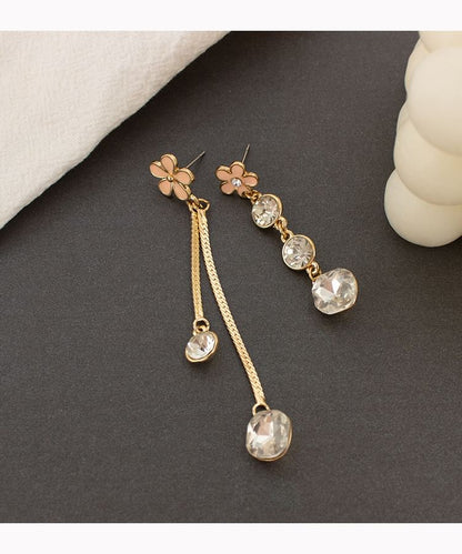 Floral Rhinestone Asymmetrical Alloy Dangle Earring