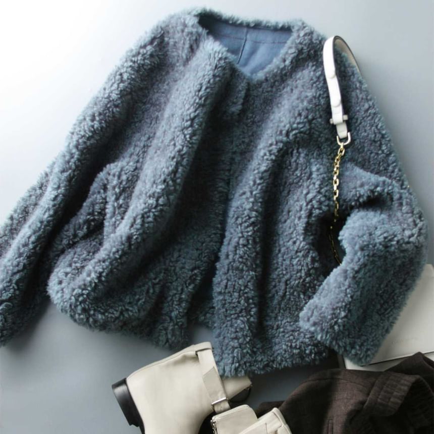 Round Neck Plain Teddy Jacket