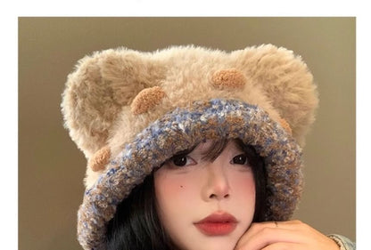 Bear Ear Panel Fluffy Knit Hat