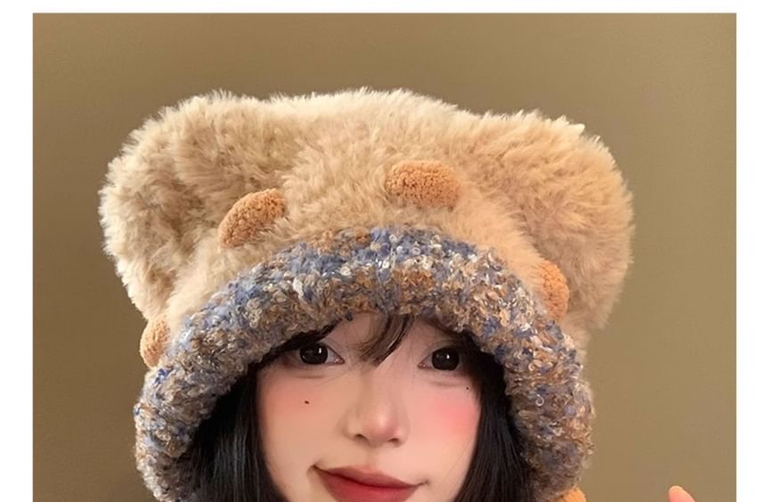 Bear Ear Panel Fluffy Knit Hat